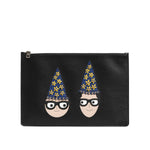 Dolce & Gabbana Black Leather #DGFAMILY Embellished Men Clutch Pouch Bag BAG4683