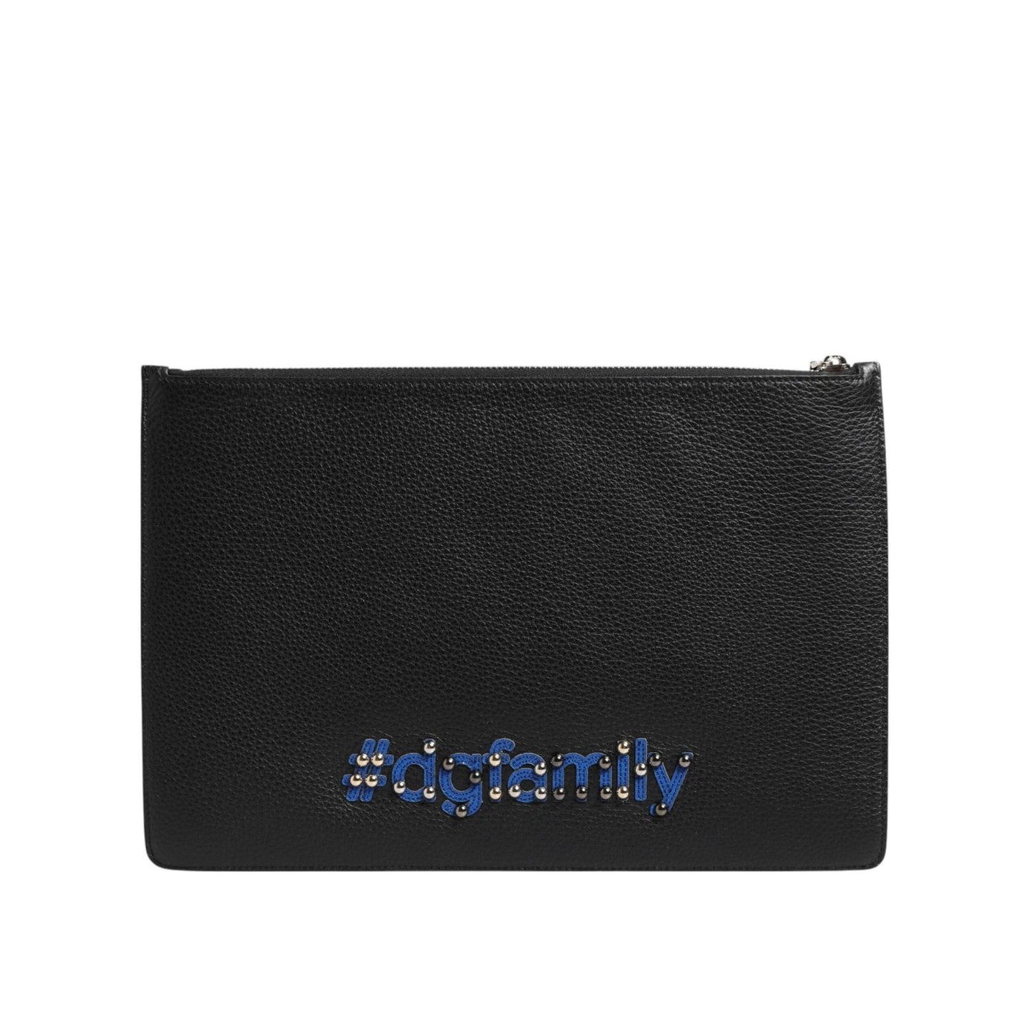 Dolce & Gabbana Black Leather #DGFAMILY Embellished Men Clutch Pouch Bag BAG4683