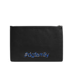 Dolce & Gabbana Black Leather #DGFAMILY Embellished Men Clutch Pouch Bag BAG4683