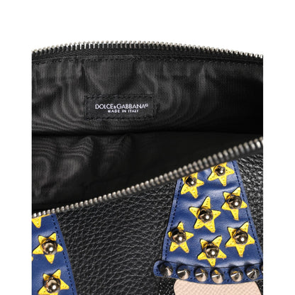 Dolce & Gabbana Black Leather #DGFAMILY Embellished Men Clutch Pouch Bag