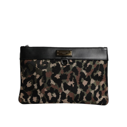Dolce & Gabbana Multicolor Leopard Print Jacquard Logo Plaque Pouch Bag BAG4657
