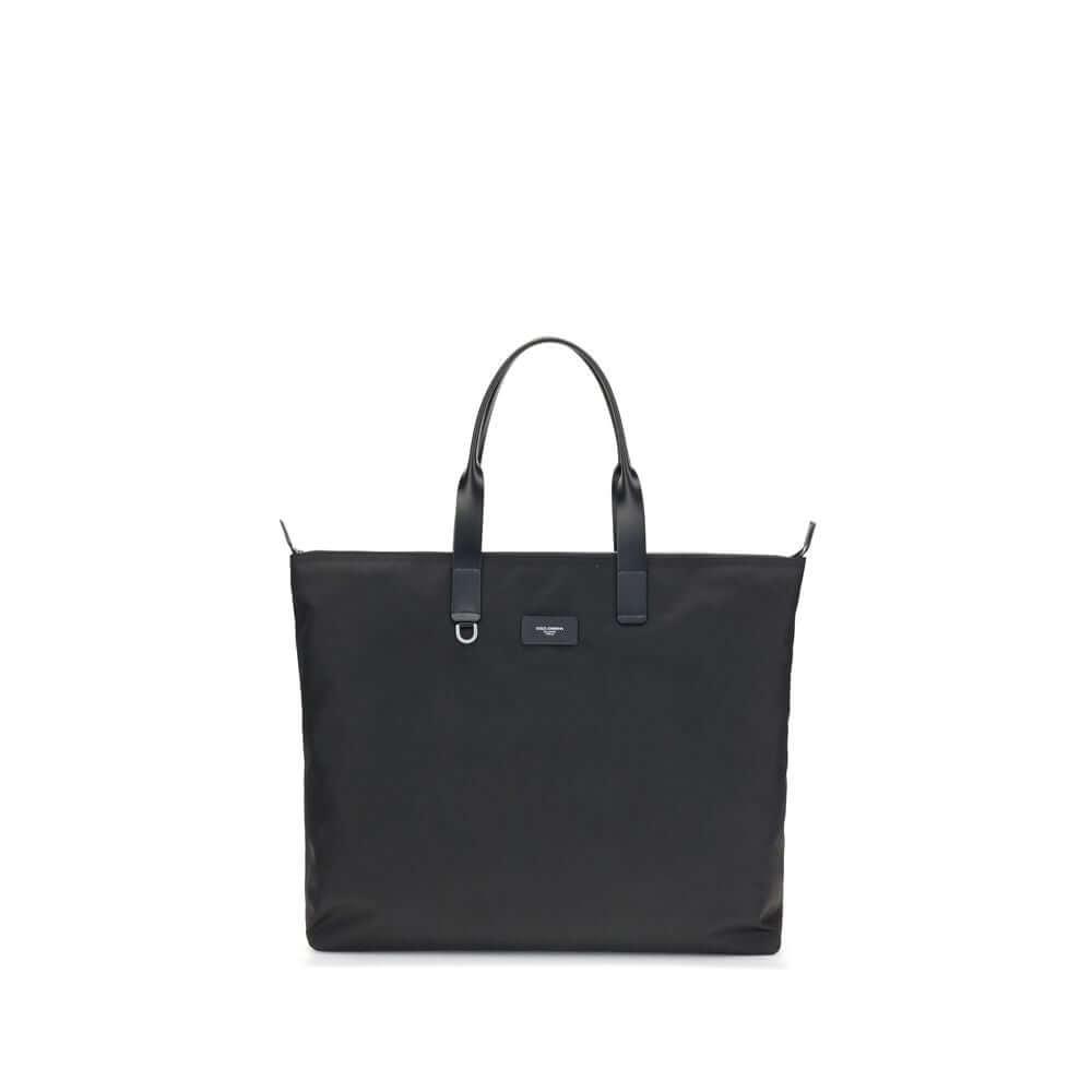 Dolce & Gabbana Black Leather Shoulder Bag with crocodile print and logo, featuring leather handles and zip closure, men's fashion accessory.