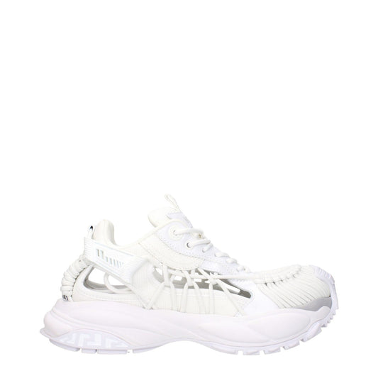 Versace White Leather Athletic Sneakers with logo, lace-up closure, rubber sole, round toe, 4.5 cm heel in optic white.
