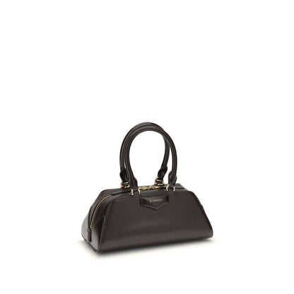 Givenchy Brown Calf Leather Bos Taurus Handbag with gold details, featuring a zipper closure, articulated handles, and a shoulder strap.