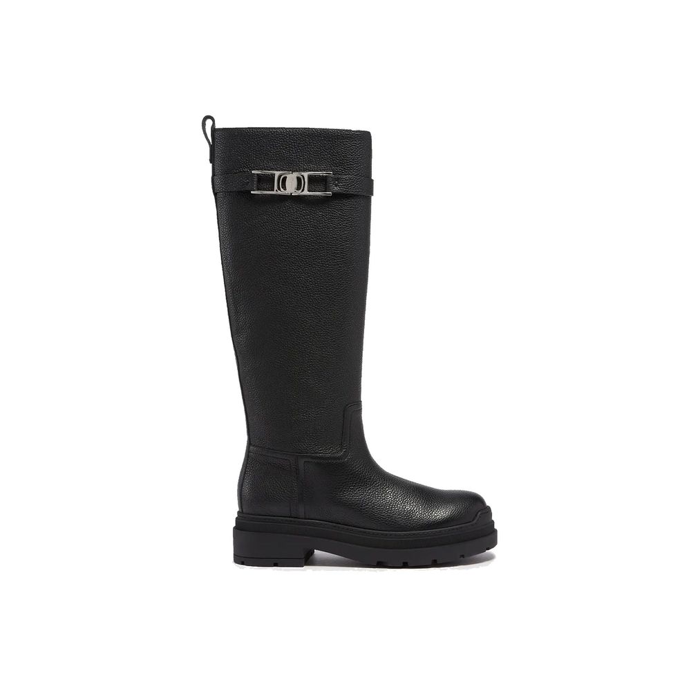 Salvatore Ferragamo Black Calfskin Lace-Up Boots