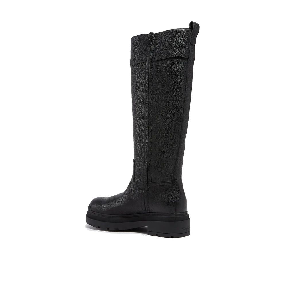 Salvatore Ferragamo Black Calfskin Lace-Up Boots
