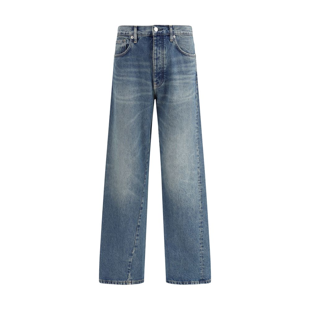 Sunflower Blue Cotton Jeans Denim with wide legs and twisted seams for a vintage look.