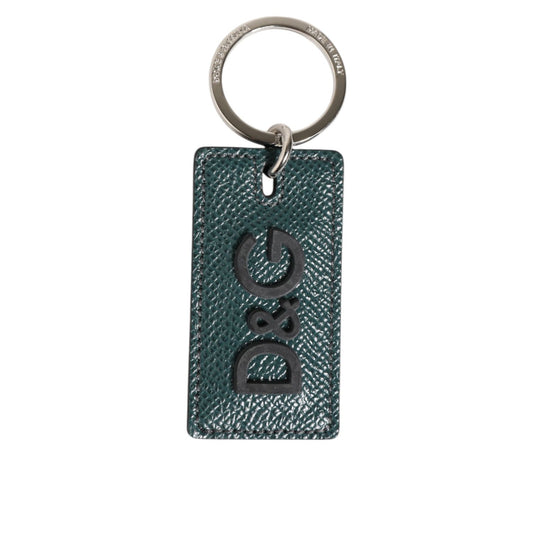 Dolce & Gabbana Army Green Leather Logo Metal Ring Men Keychain Keyring
