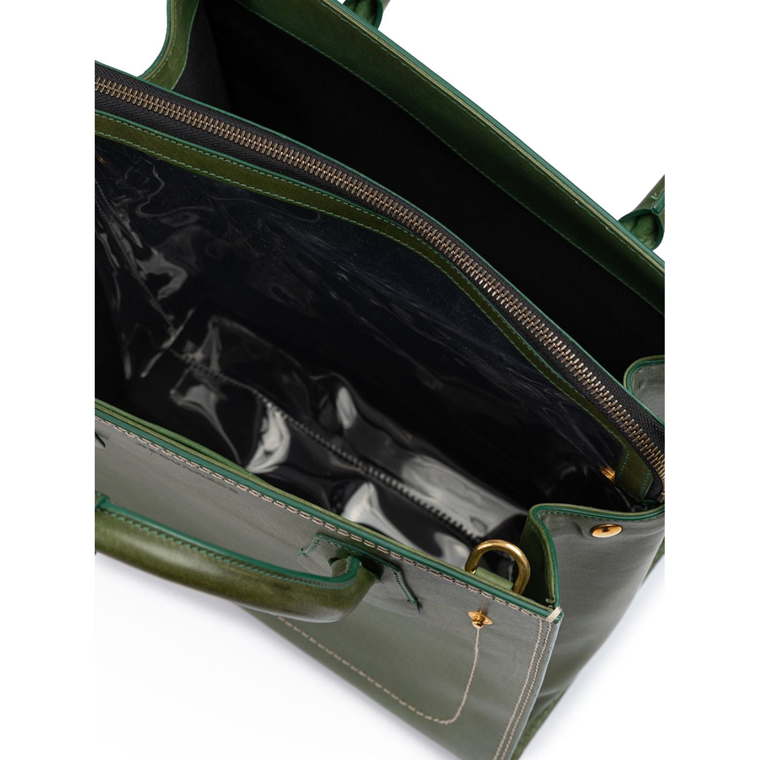 Front view with bag zipped and handles upright.