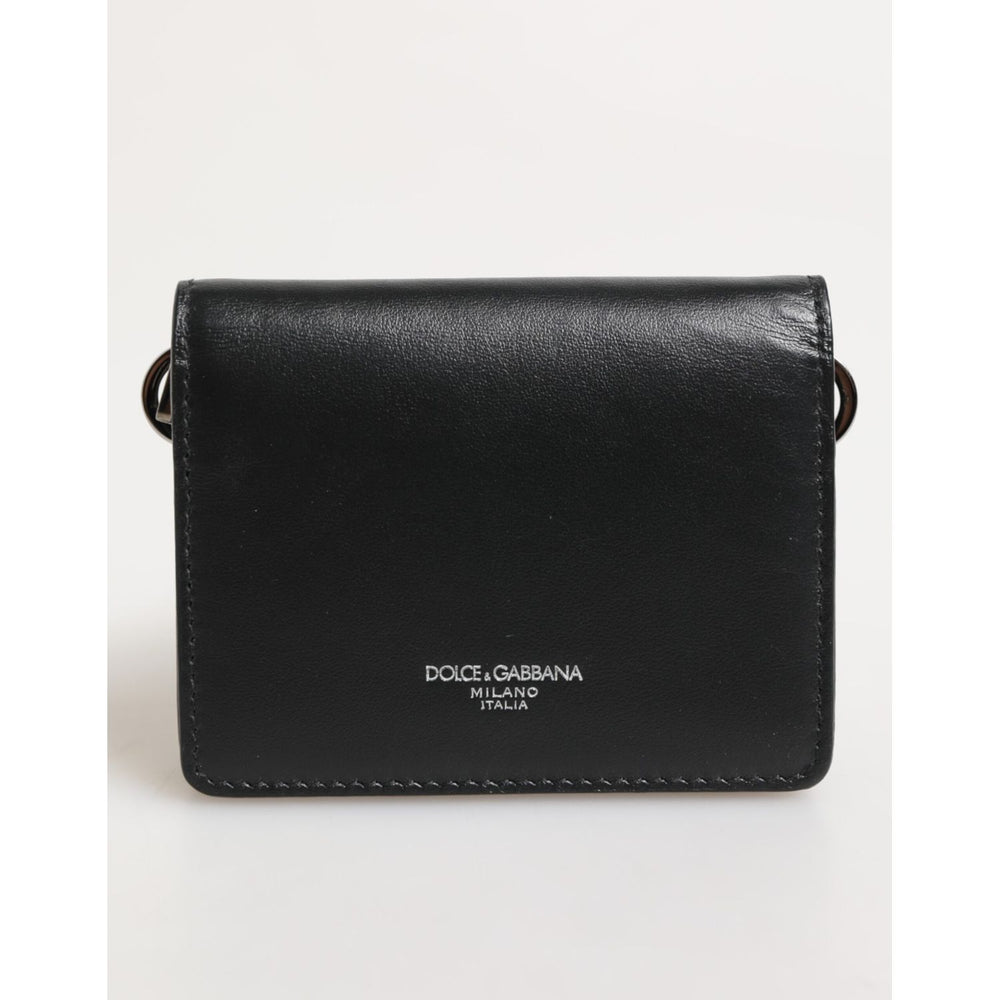 Dolce & Gabbana Black Leather DG Logo Bifold Card Holder Men Borse Wallet