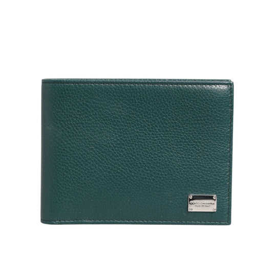 Dolce & Gabbana Green Leather DG Logo Engrave Bifold Card Holder Wallet