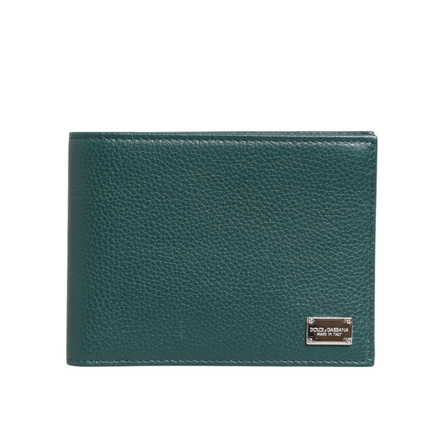 Dolce & Gabbana Green Leather DG Logo Plaque Bifold Card Holder Wallet