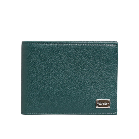 Dolce & Gabbana Green Leather DG Logo Plaque Bifold Card Holder Wallet