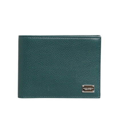 Dolce & Gabbana Green Leather DG Logo Plaque Bifold Card Holder Wallet