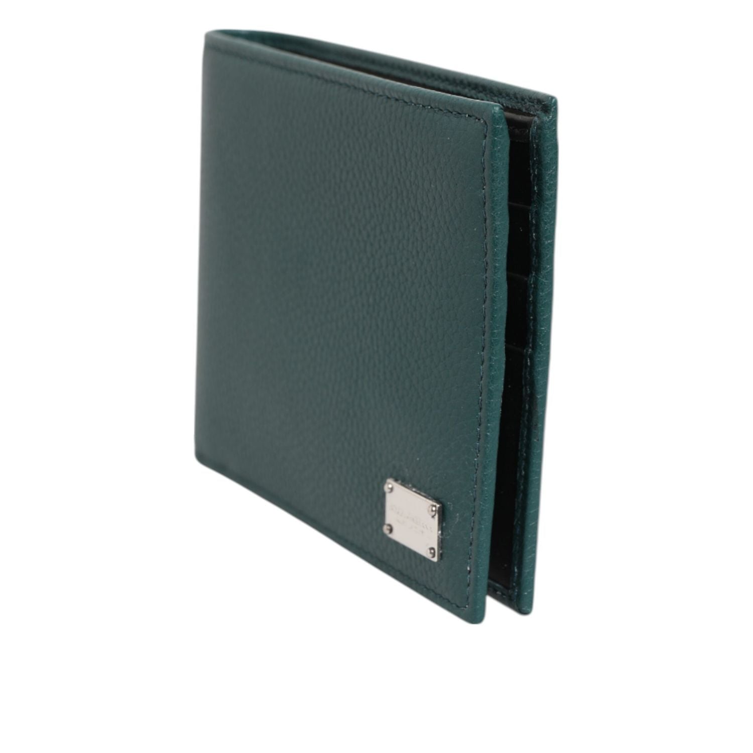 Dolce & Gabbana Green Leather DG Logo Plaque Bifold Card Holder Wallet