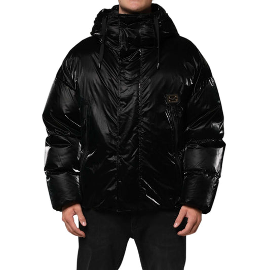 Dolce & Gabbana Black Logo Full Zip Hooded Quilted Jacket