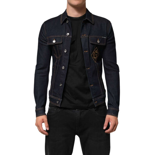 Dolce & Gabbana Indigo Blue Denim Slim Fit Logo Patch Jacket