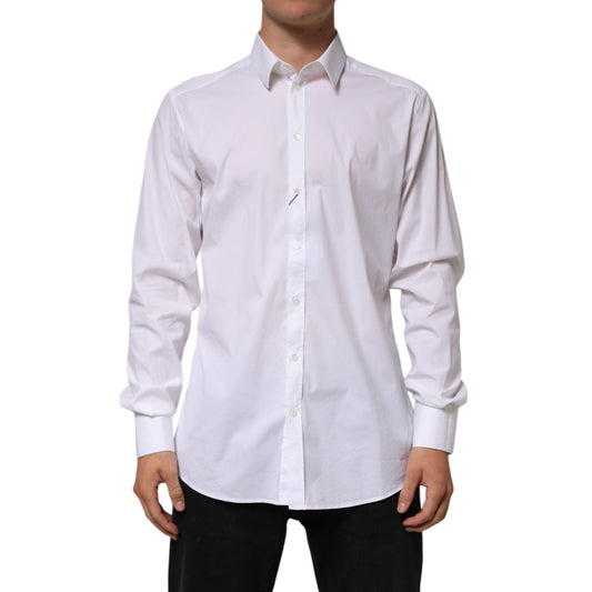 Dolce & Gabbana White Cotton GOLD Long Sleeves Formal Shirt TSH90815-43