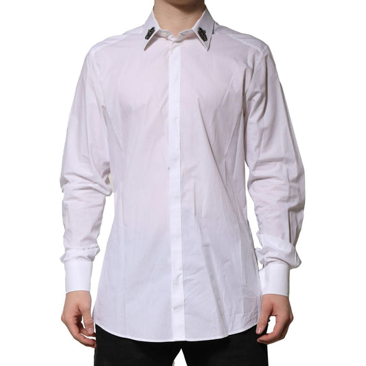 Dolce & Gabbana White Cotton Crown Collar GOLD Formal Shirt TSH91339-40