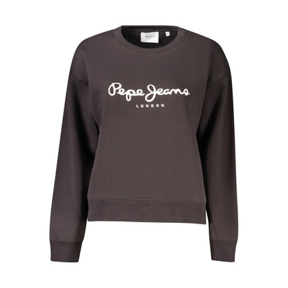 Pepe Jeans Black Cotton Women Sweater featuring bold logo, eco-friendly organic cotton fabric, and stylish crew neck design.