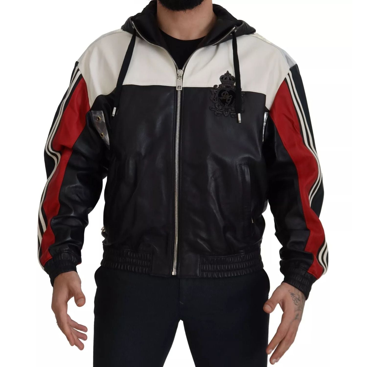 Dolce & Gabbana Black Leather Hooded Blouson Jacket