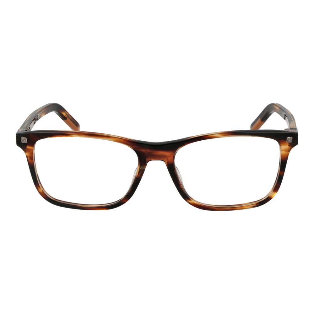 Ermenegildo Zegna Brown Men Glasses Frame, acetate full-rim style, rectangle shape, demo lenses, size 56-17-145, with branded case.