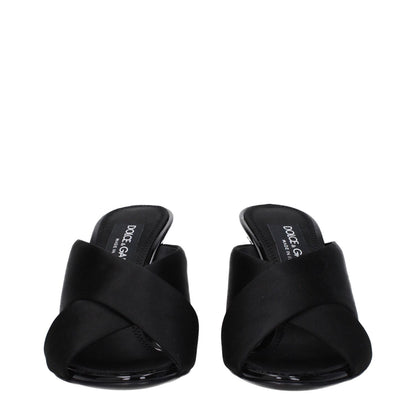 Dolce & Gabbana Black Satin Stiletto Heel Sandals with open toe, leather sole, and 9.5 cm high heel design