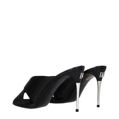 Dolce & Gabbana Black Satin Stiletto Heel Sandals with leather sole and open toe, featuring a high 9.5 cm heel style.