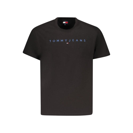 Tommy Hilfiger Black Cotton Men T-Shirt featuring embroidery logo on front, showcasing sleek design and eco-friendly material.
