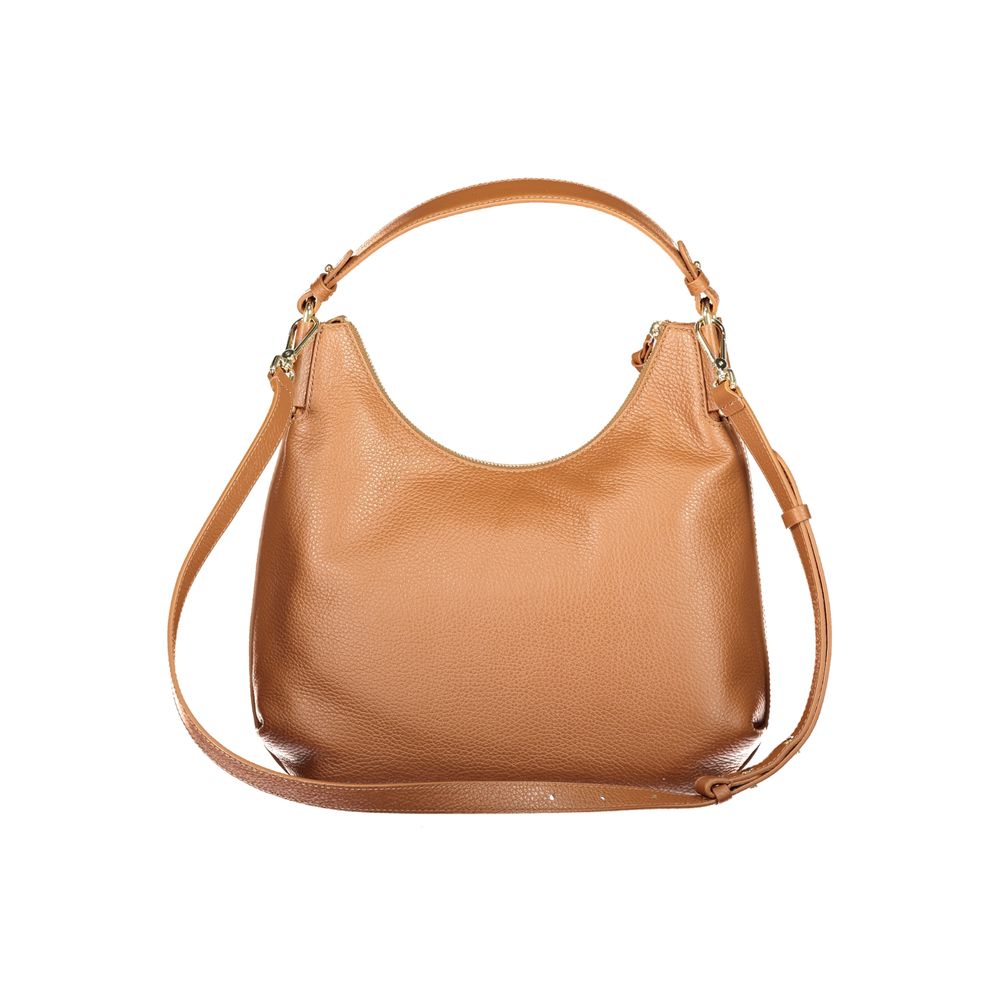 Coccinelle Brown Leather Women Handbag with adjustable strap and timeless design.