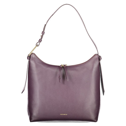 Coccinelle Purple Leather Women Handbag with adjustable strap and zip closure, showcasing Italian craftsmanship and elegant design.