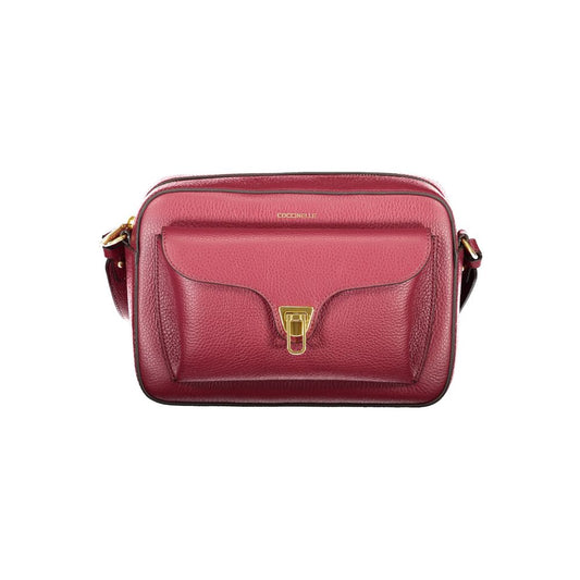 Coccinelle Purple Leather Women Handbag with adjustable strap and gold accents, elegant luxury Italian craftsmanship