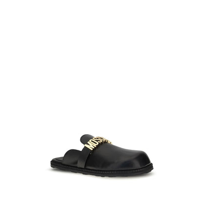 Moschino Black Calf Leather Bos Taurus Mules