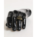 Dolce & Gabbana Gold Tone Enamel Brass Signet DG Logo Adjustable Ring