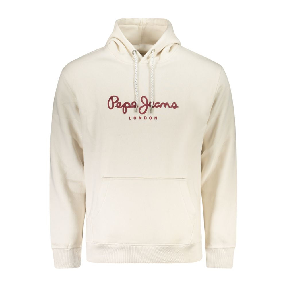 Pepe Jeans White Cotton Men Sweater with hood, logo detail, and central pocket, crafted from sustainable materials for casual luxury.