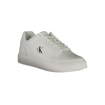 Calvin Klein White Leather Men Sneaker with logo, stylish and comfortable footwear for trendsetters.