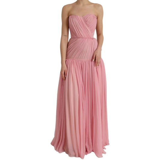 Dolce & Gabbana Pink Silk Strapless Maxi A-line Gown Dress DR281177-40