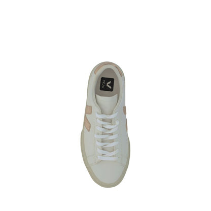 Top view of Veja White Calf Leather Bos Taurus Low Top Sneakers with lace-up closure and contrasting side panels.