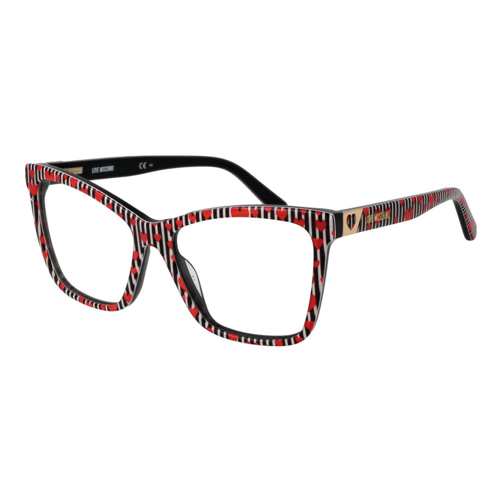 Love Moschino Black Acetate Glasses (Frames) for women, full-rim design, black acetate frame with demo plastic lenses, includes branded case.