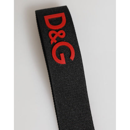 Dolce & Gabbana Black Red Logo Polyester Brass Holder Keychain Keyring