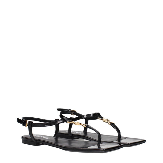 Versace Black Leather Flip-Flop Sandals VE-15266305769737-EU36/US6