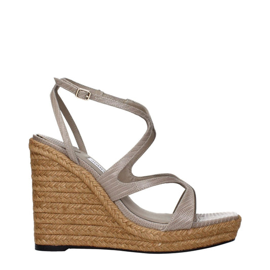 Jimmy Choo Gray Leather Wedges Sandals JI-15268574265609-EU37.5/US7.5