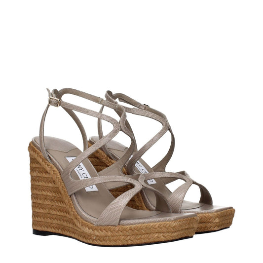 Jimmy Choo Gray Leather Wedges Sandals JI-15268574265609-EU37.5/US7.5
