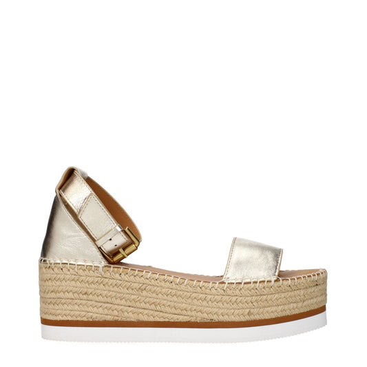 See By Chloé Gold Leather Wedges Sandals SE-15268602577161-EU41/US11