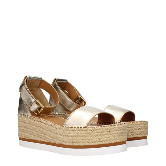 See By Chloé Gold Leather Wedges Sandals SE-15268602577161-EU41/US11