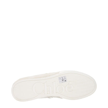 Bottom view of Chloé White Fabric Low Top Sneakers showing the logo on the sole.