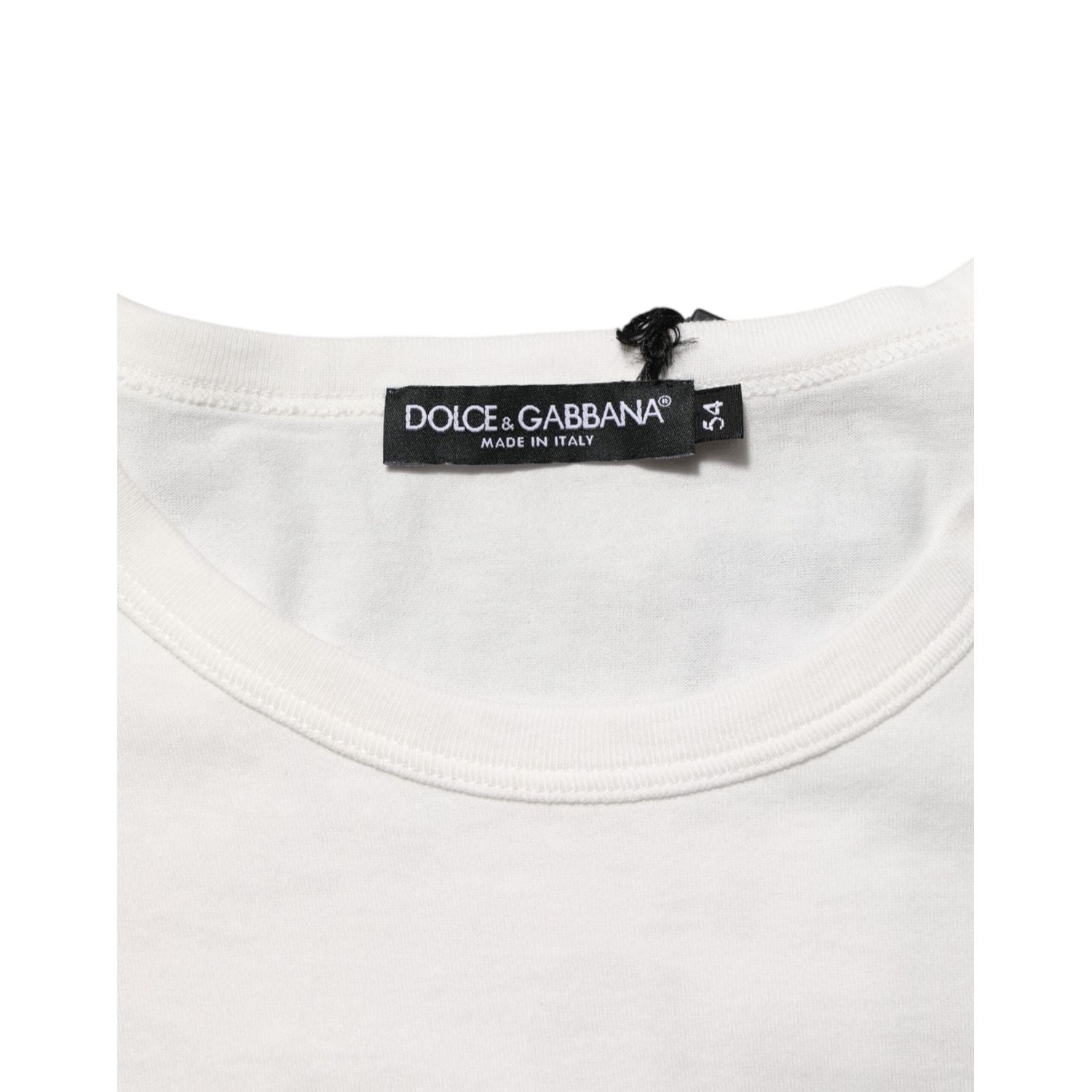 Dolce & Gabbana White Cotton DG Crown Embossed Men T-shirt