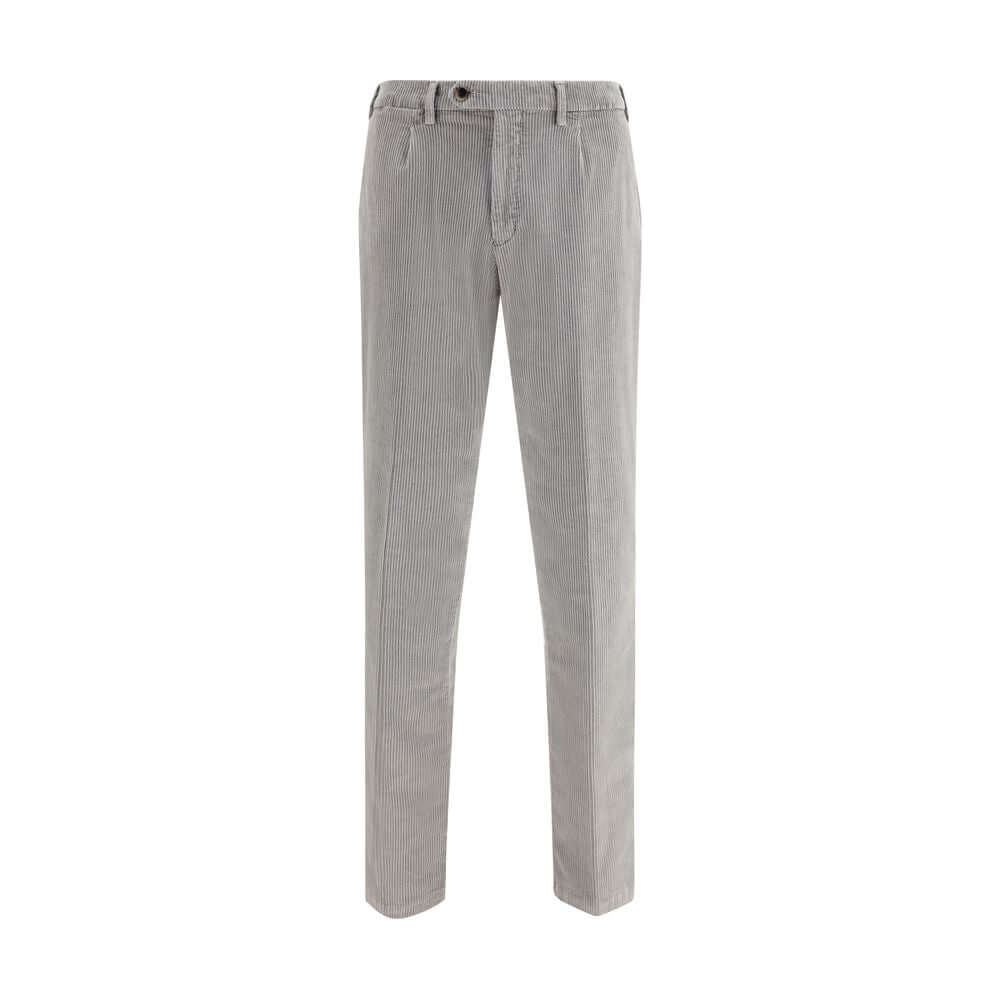 Germano Corduroy Pants in light gray, featuring a straight cut, zipper and button closure, belt loops, and four pockets, made in Italy.