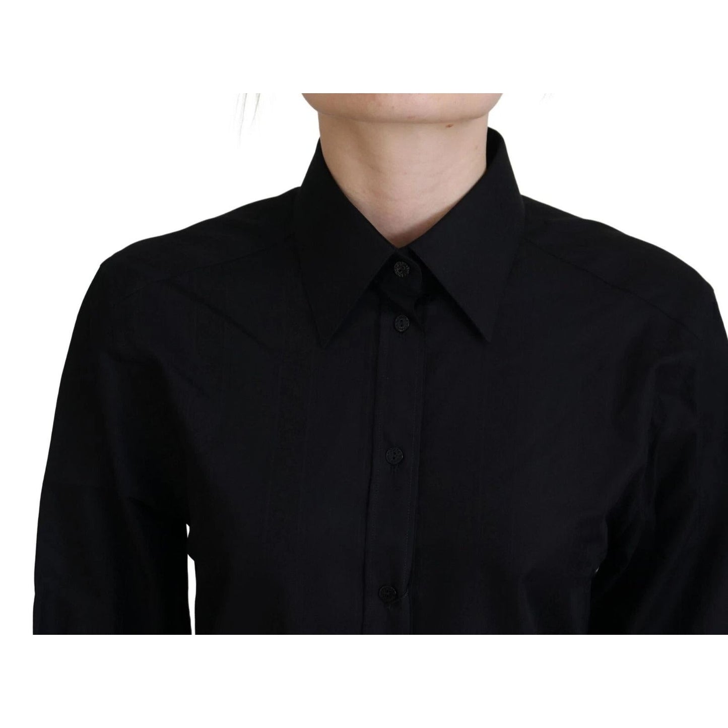 Dolce & Gabbana Black Cotton Collared Long Sleeves Shirt TSH83769-38