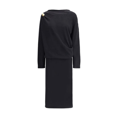 Fabiana Filippi Black Fleece Wool Casual Dress